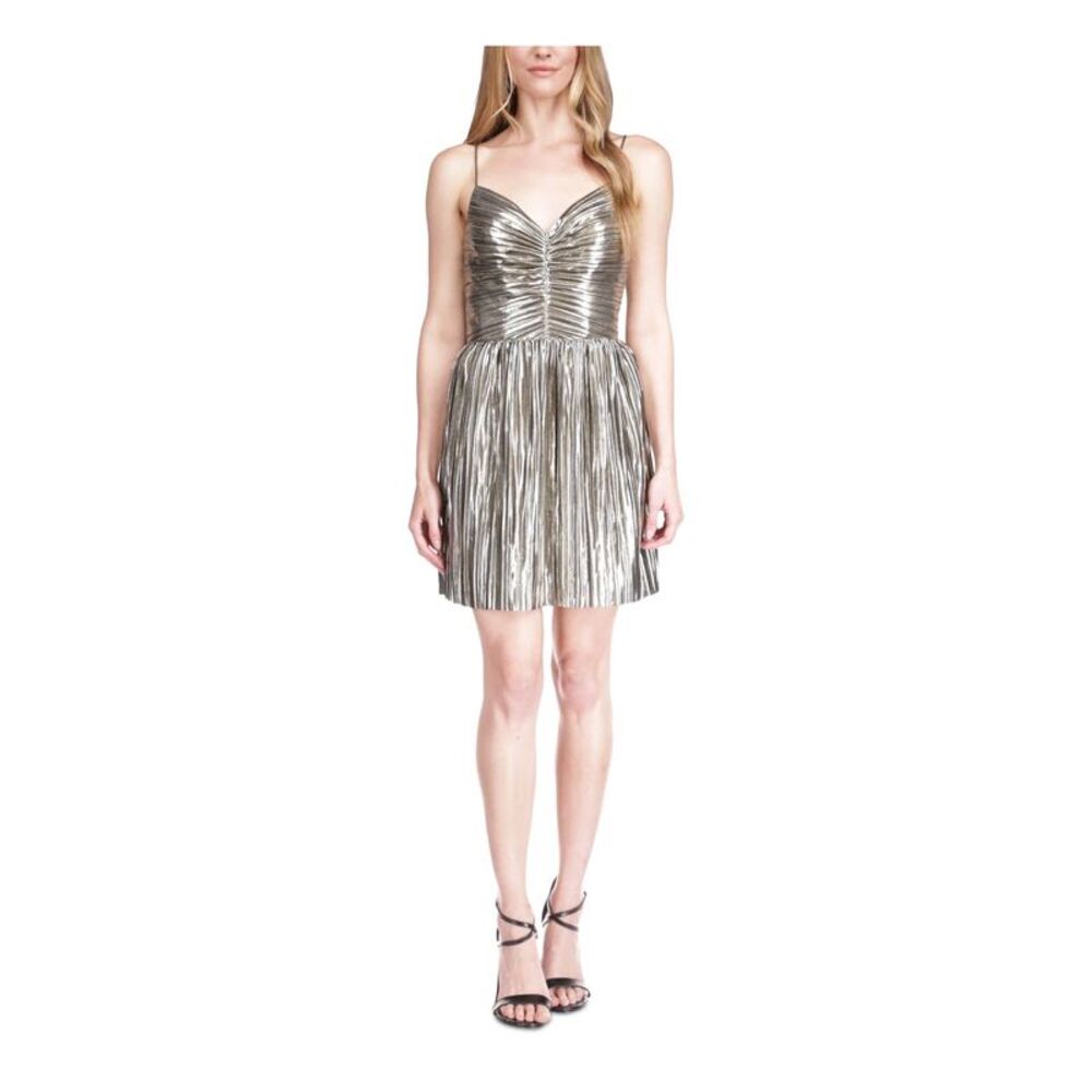 MICHAEL MICHAEL KORS Womens Gold Lined Spaghetti Strap Short Dress 14